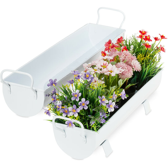 Relaxdays - Window Box Gutter, Planter Garden & indoors, Set Of 2 Metal Tubs For Plants, Zinc Look, White