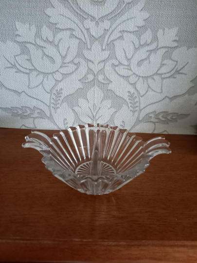 Small Vintage 30's Art Deco Clear Glass Double Salt Pepper Trinket Dish