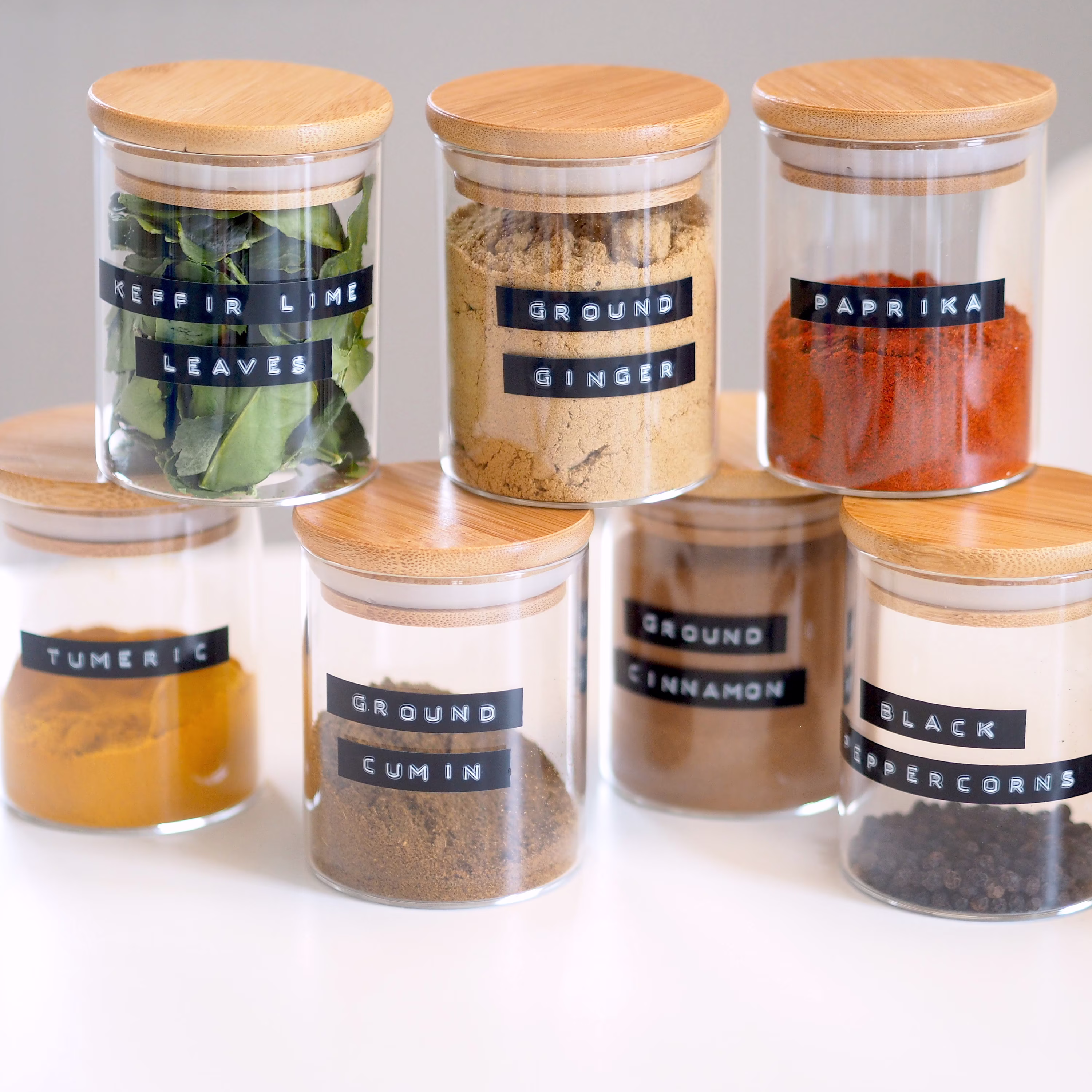 Glass Spice Jar With Personalised Embossed Label - 200Ml Airtight Natural Bamboo Lid