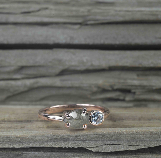Pear Salt & Pepper Diamond Engagement Ring | Modern Vintage Promise Dainty For Her in 9K/14K/18K Rose Gold