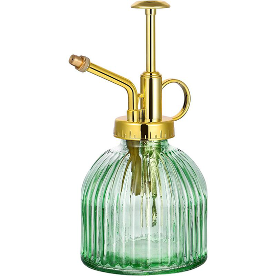 Glass Watering Can - Vintage Style Glass Watering Can One Handed Watering Can Houseplant Spray Bottle for Garden, Plant, Cleaning (Green + Gold)