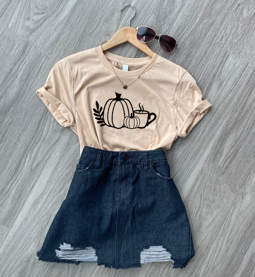 Coffee Pumpkin Fall T-Shirt Or Cropped T-Shirt, Bella + Canvas, Shirt, Crop Top, Modern Fall, Seasonal
