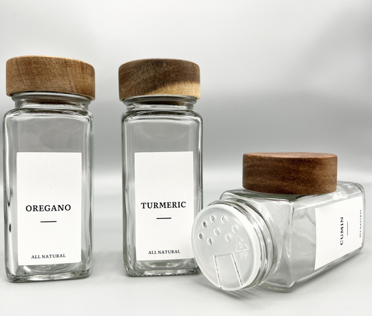 Acacia Wooden Lid Glass Spice Jars Storage Herbs Spices Kitchen White Label Waterproof Personalised Sprinkler Food Container