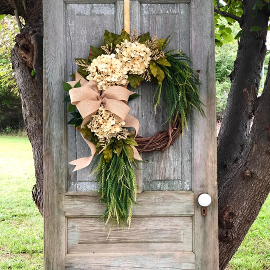Wreath For All Seasons, Farmhouse Wreath, Cream Hydrangea Rustic Home Decor, Year Round Door Fall