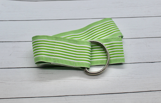 Women's Green & White Striped Ribbon Belt, Spring Sumer Gold Or Silver Hardware, All Season Small Gift For Her