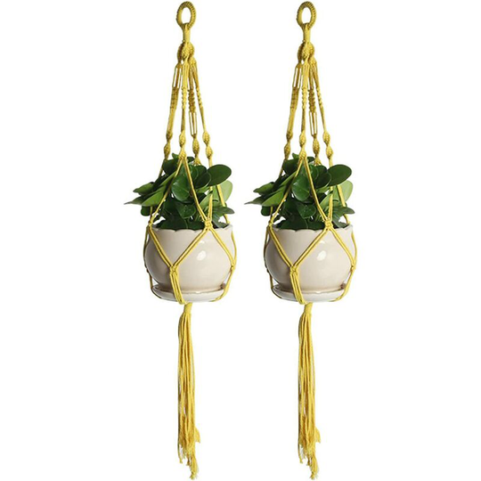 Set of 2 Macrame Plant Hangers, Handmade Cotton Rope Hanging Planters, Flower Pots Holder, Indoor Plant Hangers Yellow