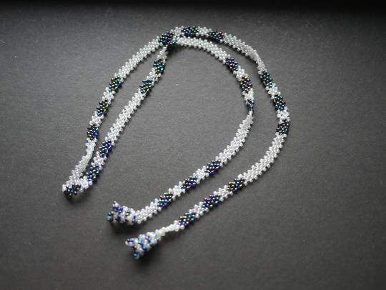 Seed Bead Necklace To Knot, White & Peacock Beads