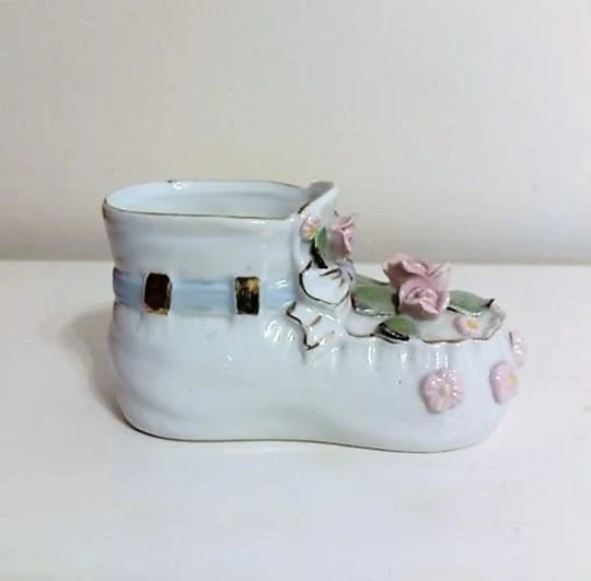 Napco 1950S Japan Porcelain Floral Baby Shoe Planter/Vintage Plater/Baby Bootie Planter/Relpo