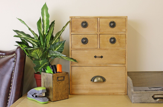 Small Wooden Storage. 6 Drawer Storage Cabinet, Trinket Drawers, Desk Storage, Organiser, Assorted Size Drawers
