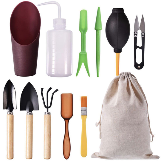 12PCS Mini Garden Planting Tool Set Bonsai Succulent Transplanting Miniature Fairy Mini Garden Planting Gardening Hand Tools