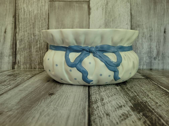 Vintage 1991 Ftd Especially For You White Planter With Blue Poka Dots & Ribbon Bow-Freeshipping