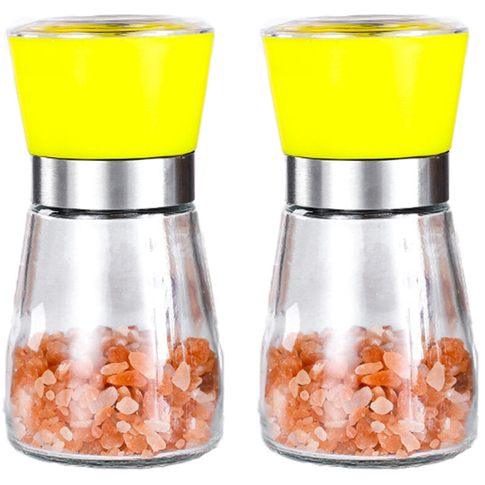 Salt and Pepper Grinder, Glass Refillable Stainless Steel Salt and Pepper Mill Shakers 2pcs yellow