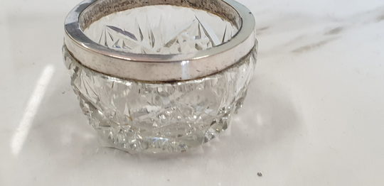 Antique Silver Rim & Cut Glass Table Salt