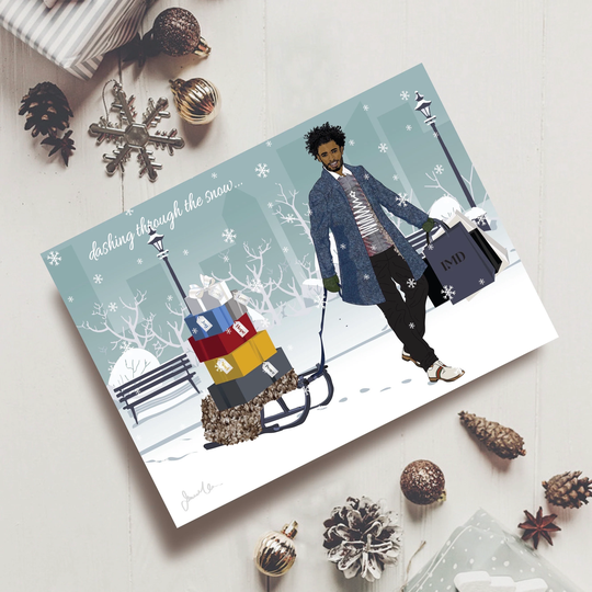 Santa Claus Is Coming To Town, Black Art Christmas Card, Afrocentric Seasons Greetings, Man Magic