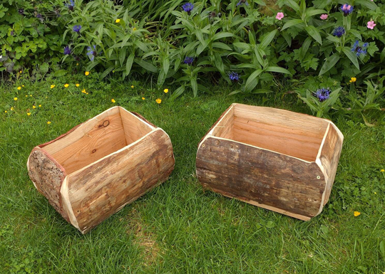 40cm X 30cm Natural Wooden Log Planter Trough Garden Plant Pot Flowers Herbs