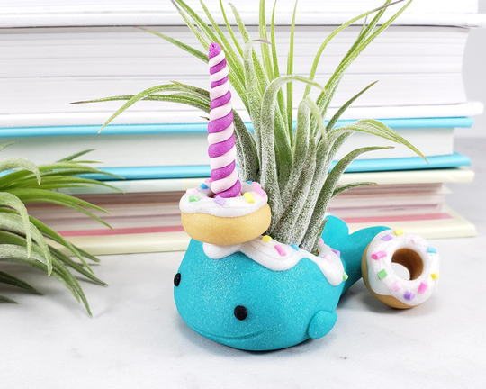 Donut Narwhal Air Plant Holder, Kawaii Gift, Coworker Gift For Her, Desk Accessory, Unique Idea