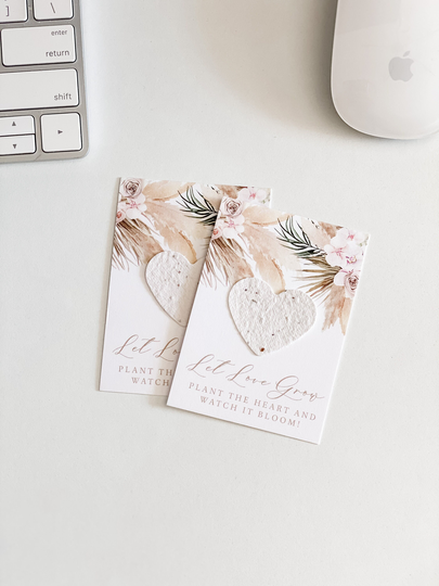 Grownotes™, Let Love Grow Favor Cards, Blush Pampas, Mailable Favor, Mini Seed Paper Plantable, Wallet Size, Wedding Shower, #10