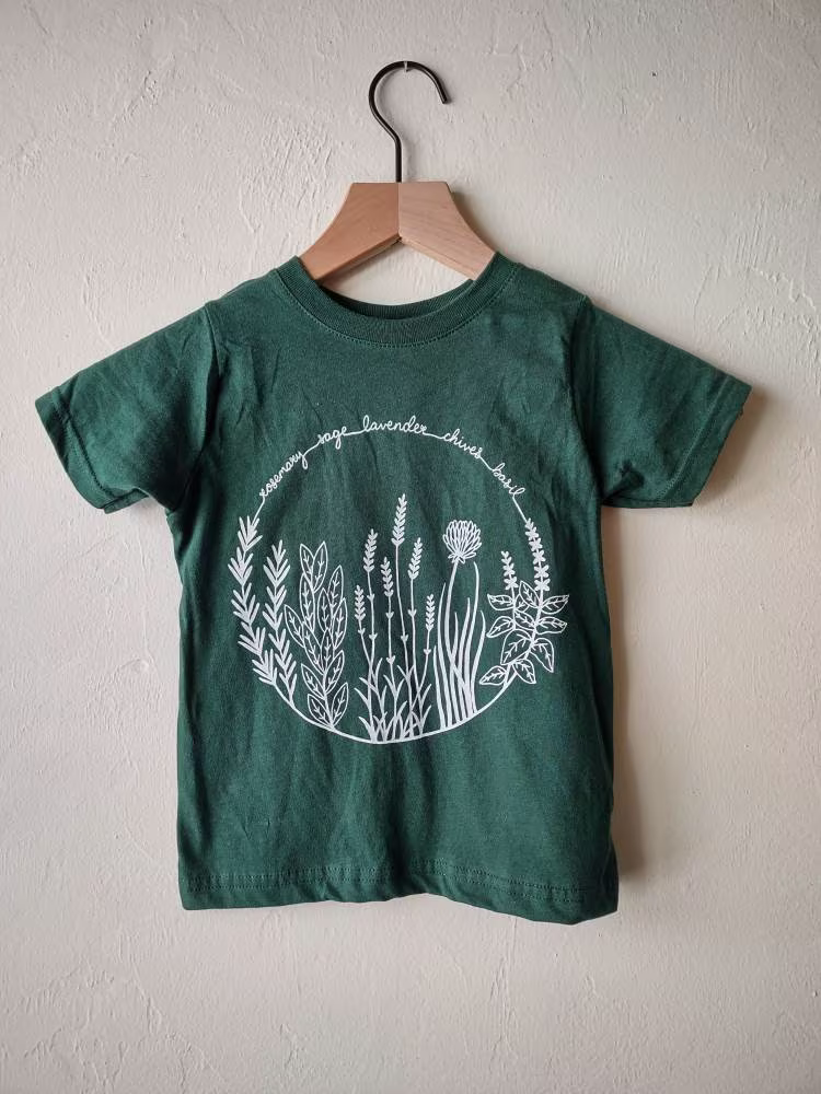 Toddler Sizing - Herbs Shirt, Screen Print T-Shirt, Graphic Tee, Nature Gift, Rosemary, Sage, Lavender, Chives, Basil