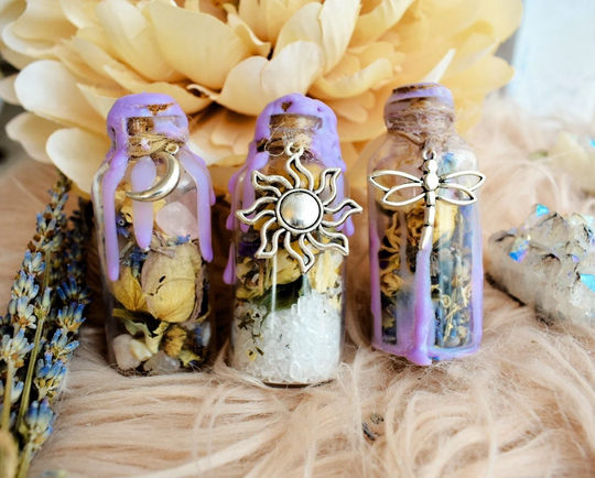 Spell Jars | Decorative Dried Flowers Crystals & Herbs Bottles Tiny Botanical Spell Jars Witchcraft