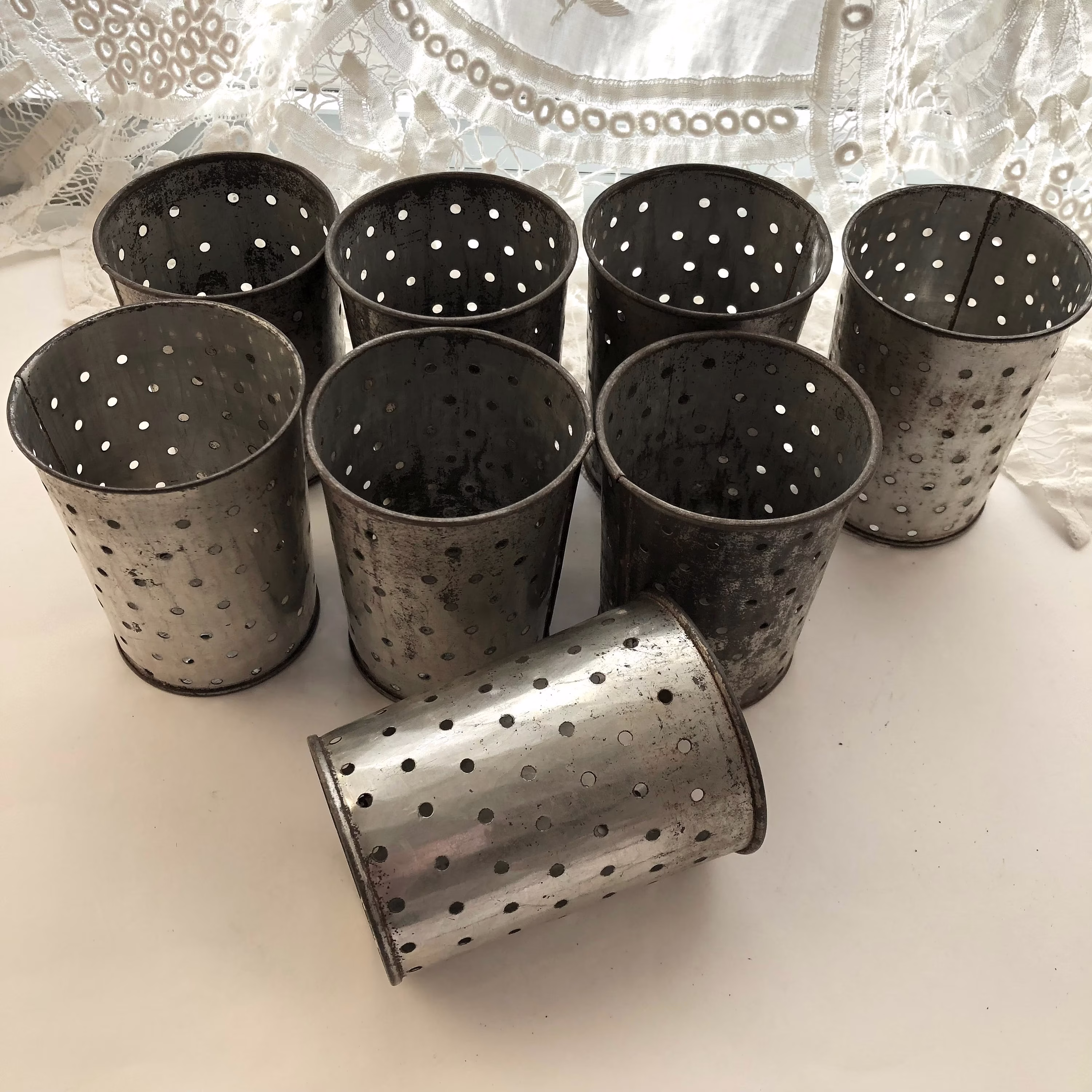 Set Of 2, Vintage French Metal Cheese Moulds, Vaisselles, Table Decor, Kitchen Tea Light Holder, Candle Holder