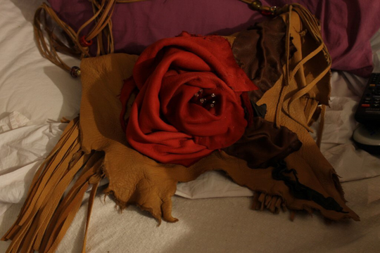 Showdiva Designs Asymmetrical Leather Bag Purse Fringe N Beads N Hand Sculpted Flower