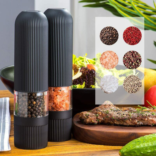 2 Pieces Automatic Pepper Grinder and Salt Grinder Electric Grinders in Durable Adjustable Grain Size Grinder (Black)
