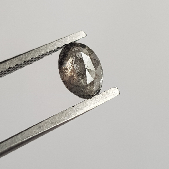 1 Piece 0.62Ctw/6.4mm Clear Grey Salt & Pepper Oval Shape Faceted Rose Cut Diamond Loose, Natural Flat Back For Ring, Dds733/6