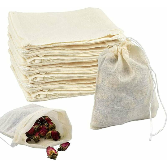 Monly - 50PCS Cotton Filter Bags 10*8cm Reusable Cloth Bag Burlap Bag Twitching Rope Design for Tea Infuser Spice Braising Decoded Soup Filtering