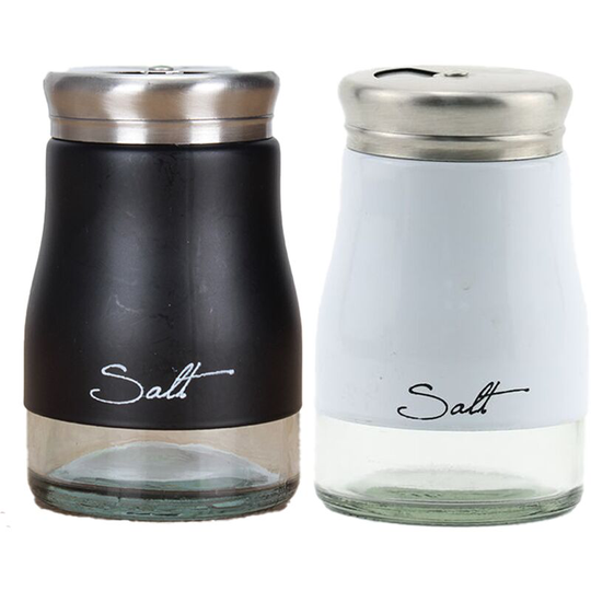 Stainless Steel Salt and Pepper Shakers with Glass Bottom, Modern Kitchen Accessories black+white