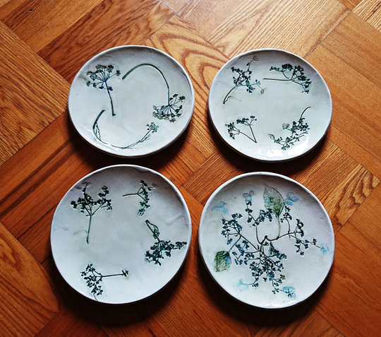 Handmade Big Plates, Meadow, Natural Plate, Ceramic Pressed Flowers, Handmade Ceramic, Pottery