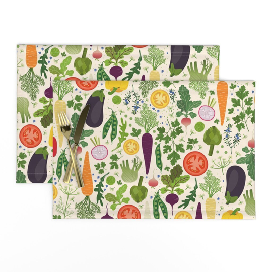 Seasonal Vegetable Placemats | Set Of 2 - My Veg Garden By Damaste Herb Cloth Spoonflower