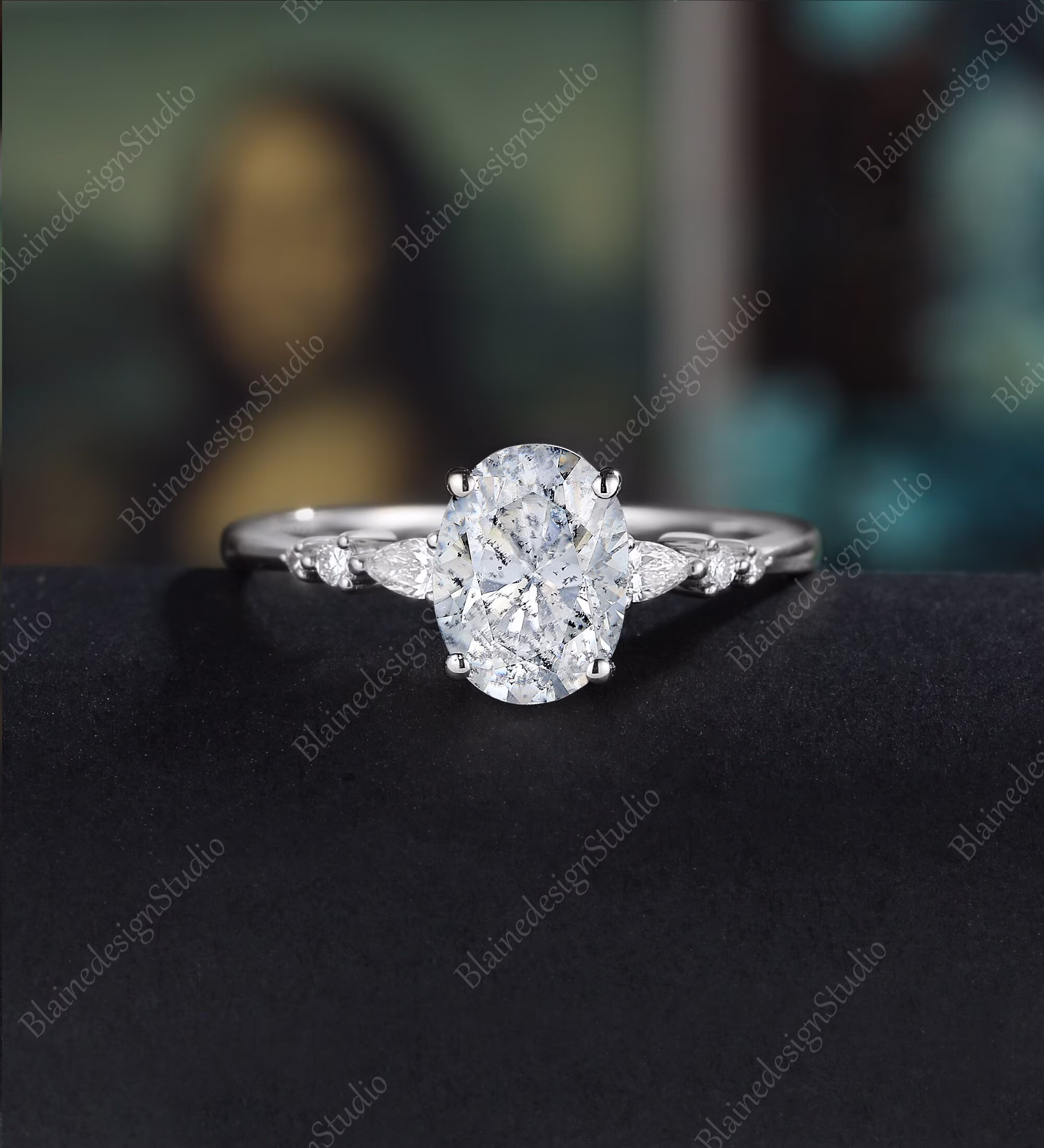Vintage Oval Salt & Peppet Moissanite Engagement Ring Women White Gold Cluster Pear Shaped Diamond Wedding Prong Set Gift For Her