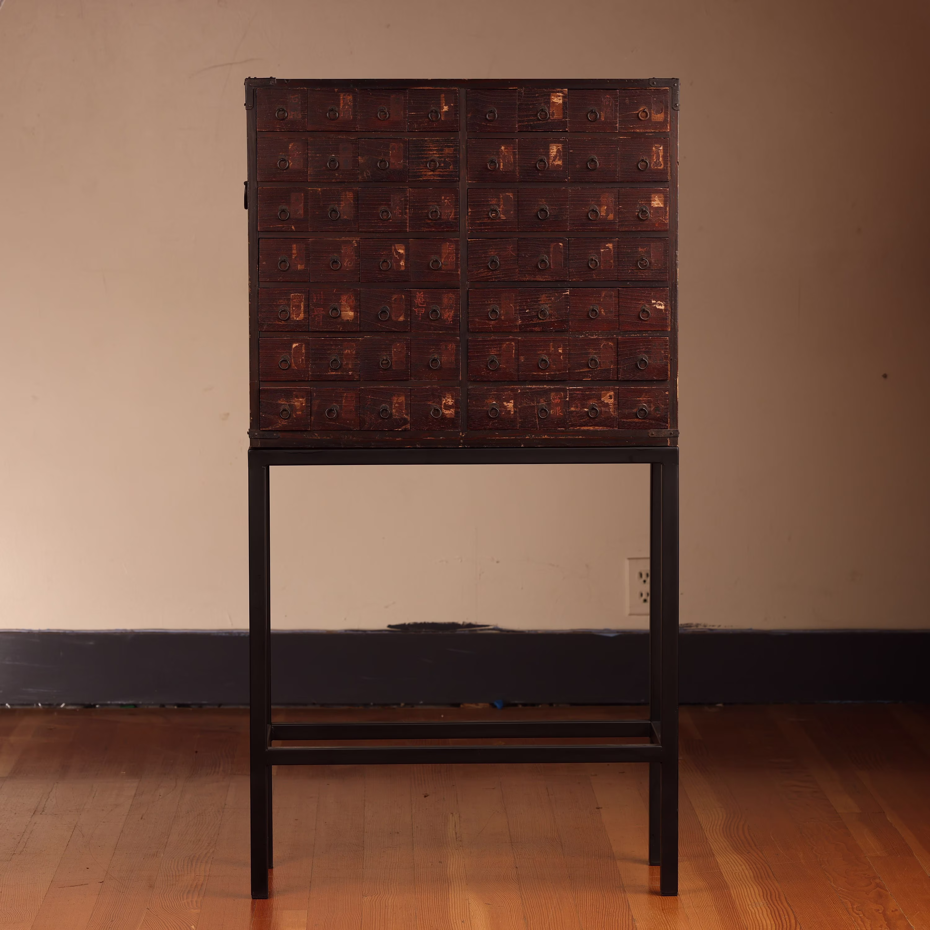Antique Medicine Chest Edo Kusuri Tansu, On New Metal Stand | 21M-G200