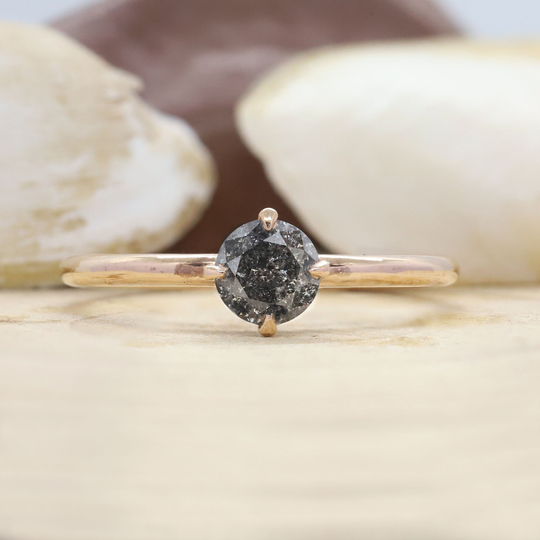 14K & 18K, Salt & Pepper Diamond, Gold Ring, Round Natural Diamond Engagement Wedding Objr-125