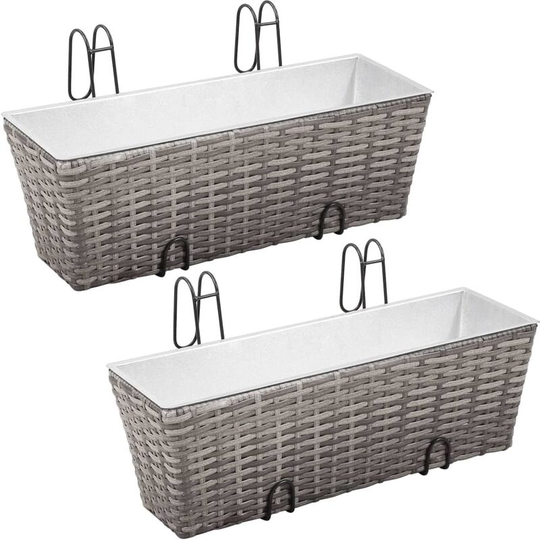 Topdeal - Balcony Raised Beds 2 pcs 50 cm Grey Poly Rattan VDFF29560_UK