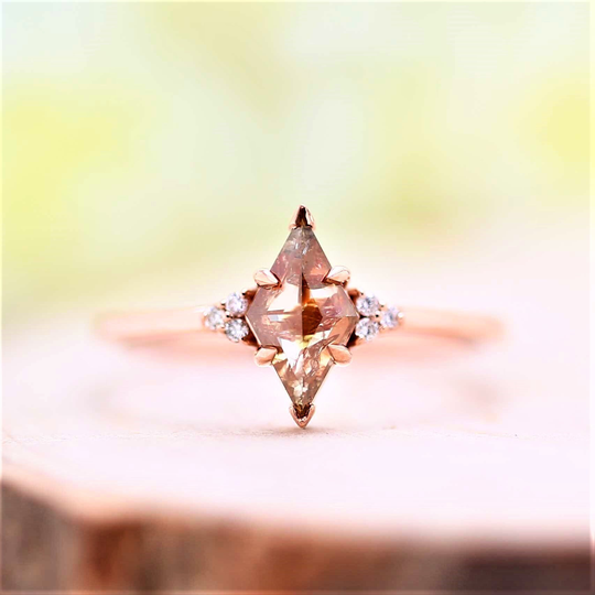 0.70 Ct Salt & Pepper Diamond Ring, Kite Engagement 14K Rose Gold Gift For Her