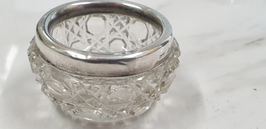 Antique Birmingham Silver Rim 1911 Hob Nail Glass Table Salt