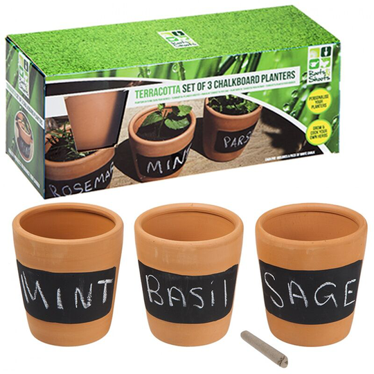 Urbn-garden - Set Of 3 Terracottta Chalkboard Herb Planters [302632]