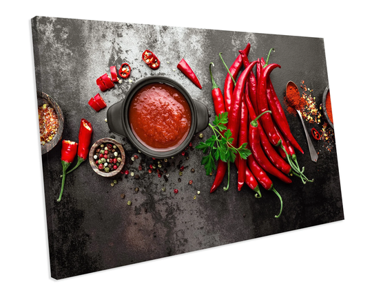 Red Hot Spices Herb Food Kitchen Chilli Canvas Art Print Box Framed Picture Home Decor