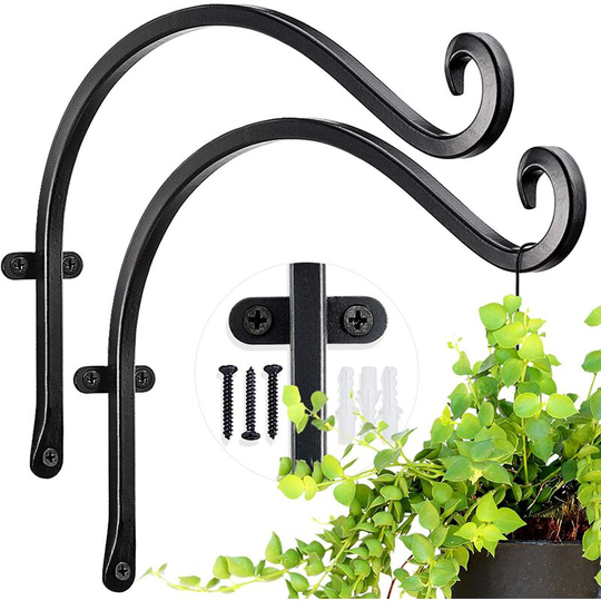 2 Pack Iron Sturdy Hanging Plant Hooks for Plant Hangers Outdoor, Black (12in)