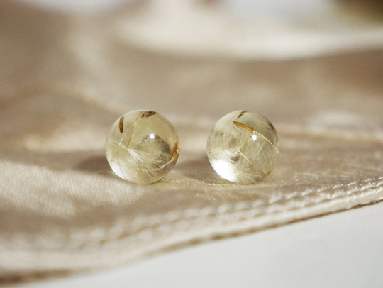 Scottish Dandelion Seed Resin Studs in Sterling Silver - Tiny Sphere Stud Earrings