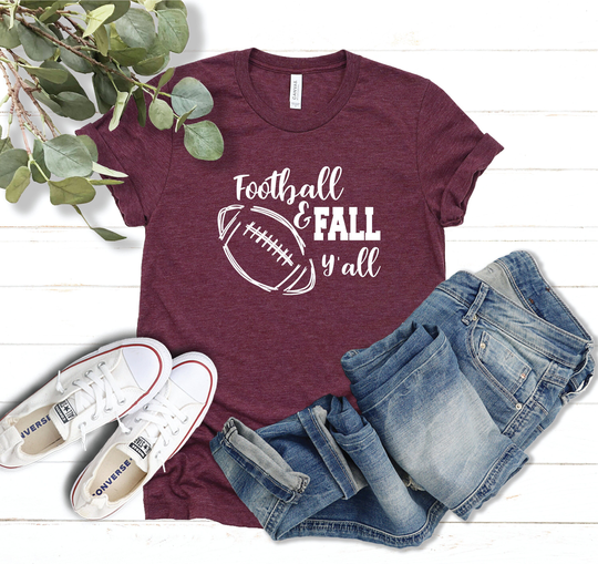 Football & Fall Y'all Shirt, Game Day T-Shirt, Shirt, Season Tee, Tee, Football Mom Tee