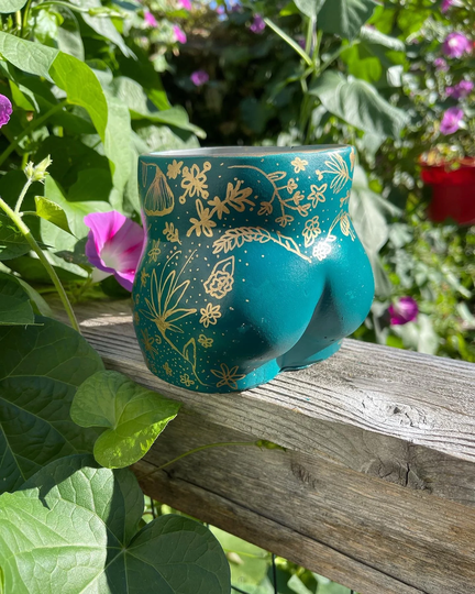 Teal & Gold Booty Planter With Drainage
