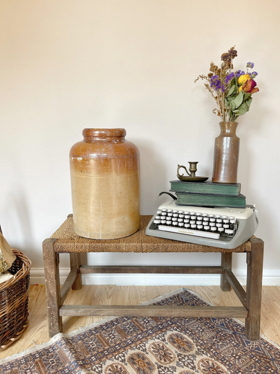 Very Large Vintage Rustic Brown Glazed Stoneware Pot Country Cottage Kitchen Retro Victorian Jar Salt Container