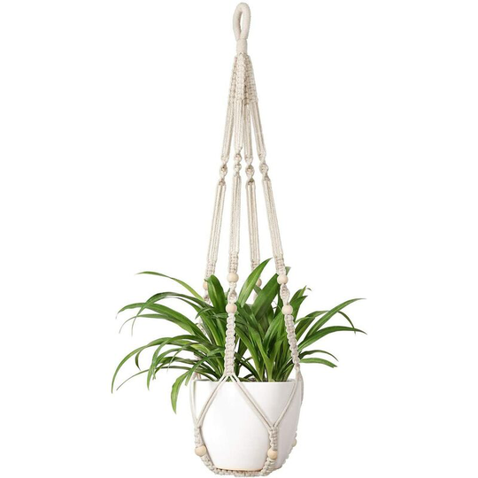 Soekavia - 2pcs Macrame Hanger Plant Holder Macrame Hanger Cotton Plant Hanger Flower Hanger Pot Hanger Flower Pot Hanger 105cm, 4 Legs Creamy White