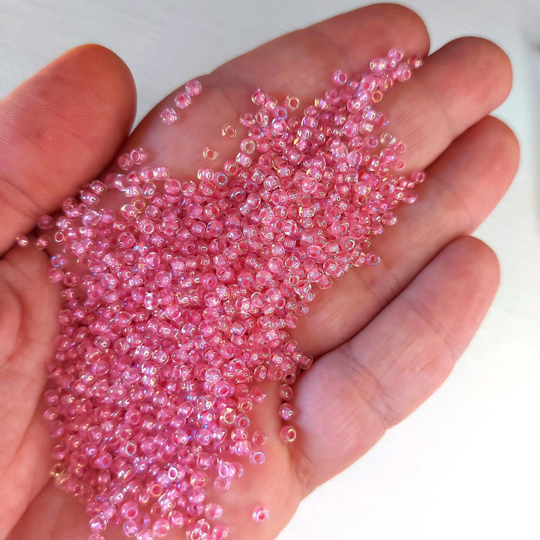 3mm Pink Seed Beads 40G , Clear Lined Beads, Glass Rocailles B345