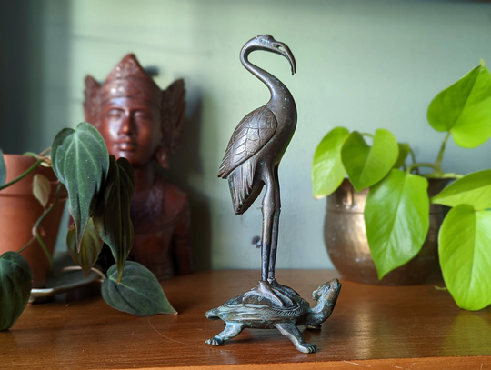 Japanese Bronze Figure Of A Crane On Turtle, 19Th Century