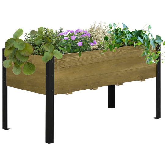 Outsunny Raised Garden Bed Elevated Wooden Planter Box w/ Metal Legs for Garden - Brown