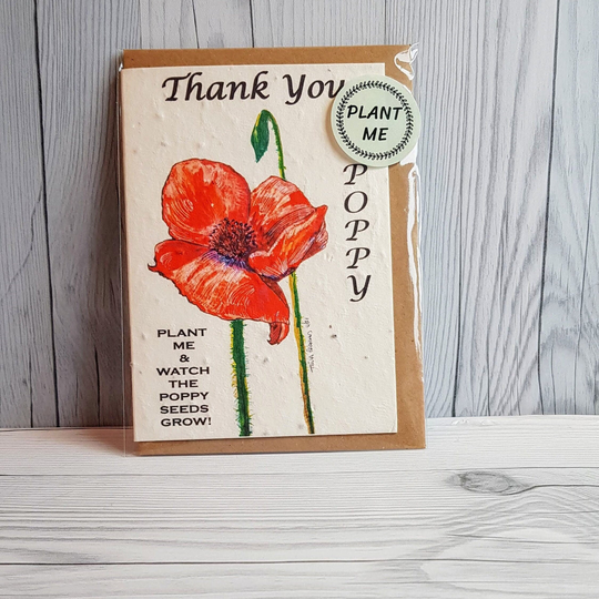 Personalised A6 Plantable Poppy Seed Seeded Thankyou Card Thank You Tree Free Paper Eco & Bee Friendly Recycled Biodegradable Zero Waste