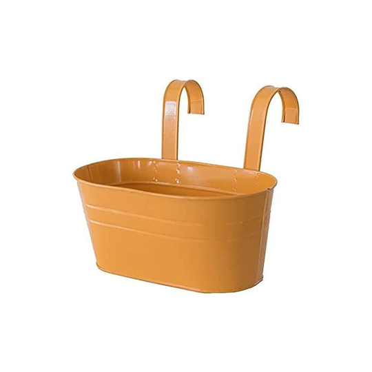 Metal Hanging Flower Pots, Removable Hook, Balcony or Garden Planter (27 x 21 x 14.5 cm) Orange